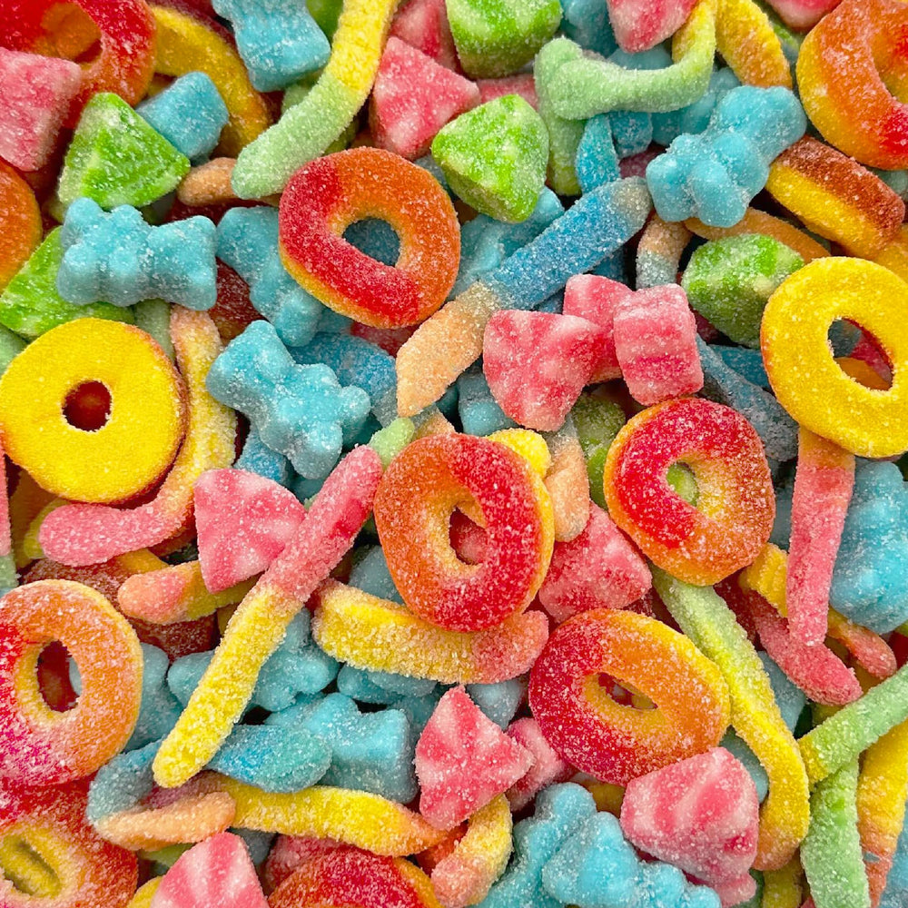 SUNNY ISLAND front packaging showing 2 lb gummy mix for easy storage
