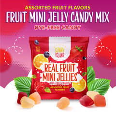 SUNNY ISLAND open pouch spilling mini jelly candies to show portion size and freshness