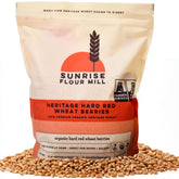 Sunrise Flour Mill front packaging showing 80 oz bag and organic label benefit
