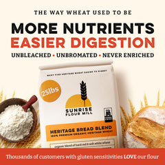 Sunrise Flour Mill baked loaf on wood board showing golden crust and soft interior