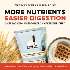 Sunrise Flour Mill waffle topped with fruit illustrating crisp exterior and tender interior