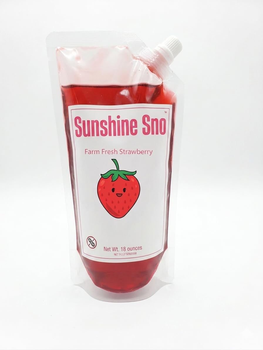 Sunshine Sno front pouch showing organic strawberry label and clean ingredients