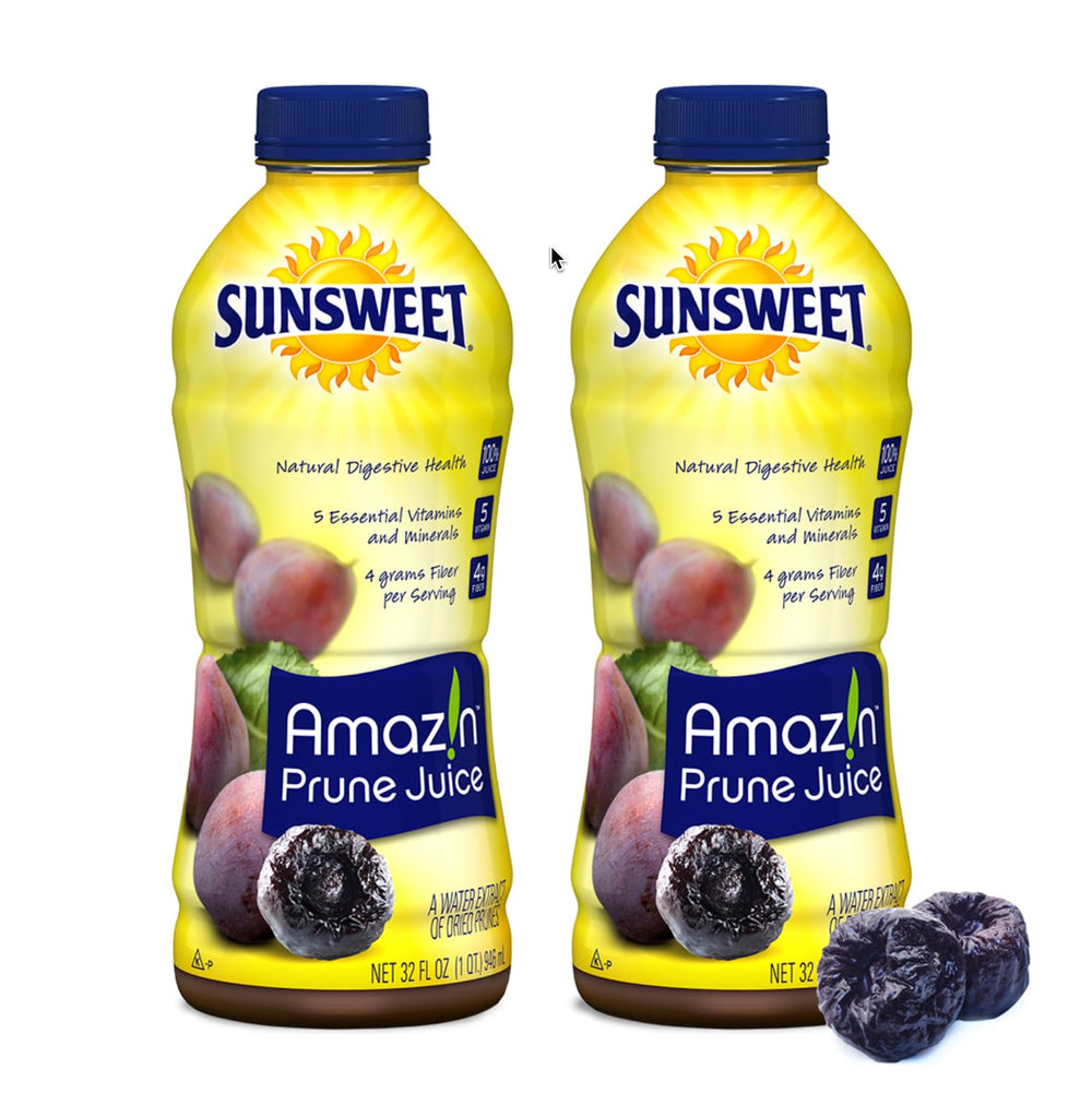 Sunsweet front packaging showing two slim cans and clear label, convenient for travel