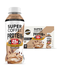 SUPER COFFEE front packaging showing caffe latte can and nutrition benefits
