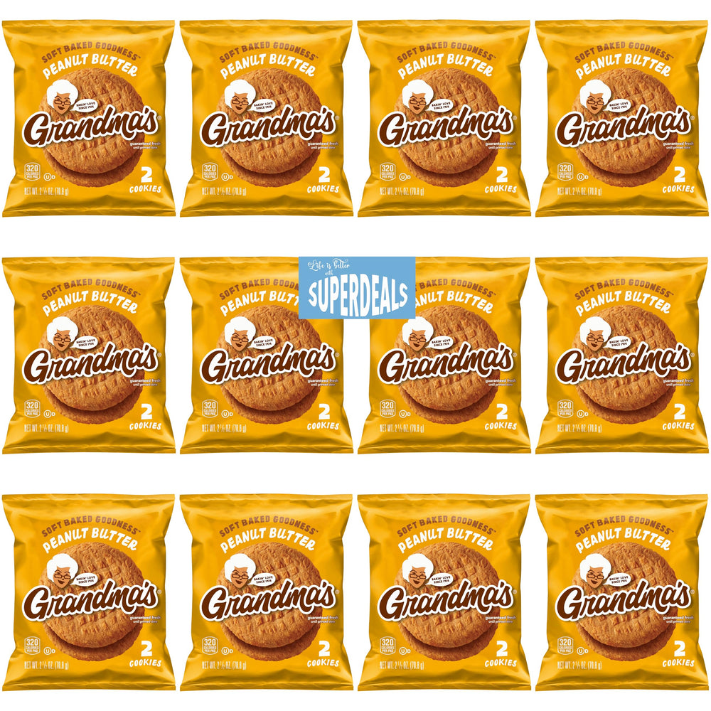 SUPERDEALS front packaging showing Grandma's Peanut Butter Cookies bundle and freshness seal