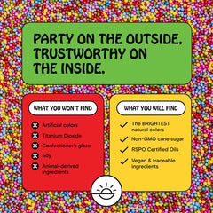 Close-up of Supernatural nonpareils texture, shows vibrant plant-based color