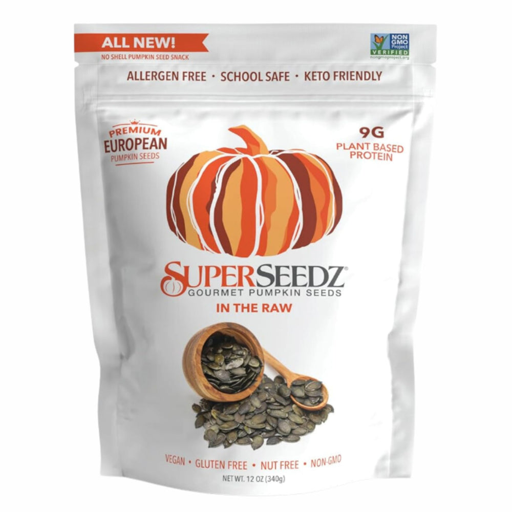 SuperSeedz front of 12oz bag showing clean-label packaging and benefit convenience