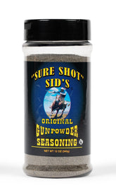 Sure Shot Sid's jar front label showing branding and seasoning benefit