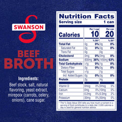 Swanson can opened at top with visible broth illustrating easy use