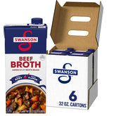 SWANSON S front packaging of beef broth showing carton and branding for quick pantry use