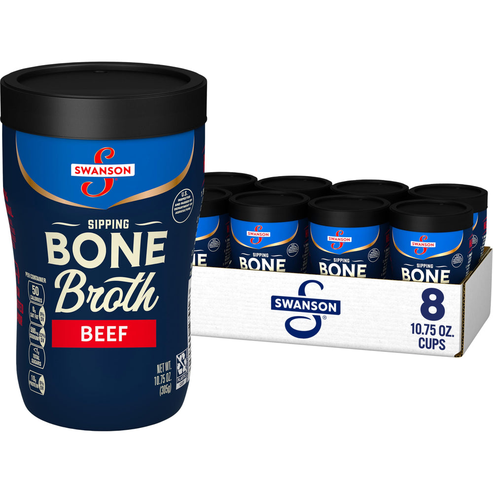 SWANSON S front packaging showcasing single-serve beef bone broth convenience