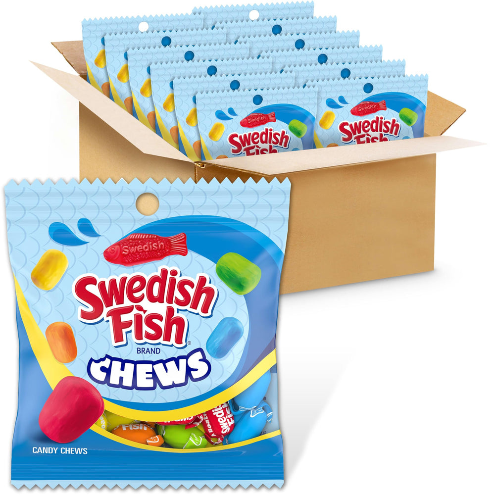 swedish fish front of bag showing branding and colorful chews for easy identification