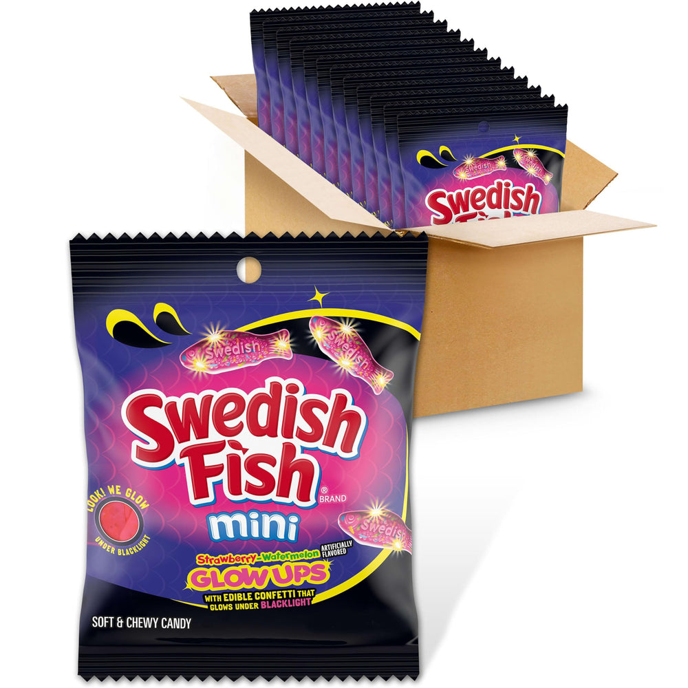 SWEDISH FISH front packaging showing playful pink bags and bulk set