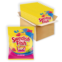 swedish fish front packaging showing colorful dual-flavor gummies and convenience