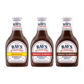 Sweet Baby Ray's front packaging showing three no sugar added bottles and variety benefit