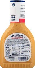 Bottle beside a ruler and visible nutrition label for Sweet Baby Ray's Secret Sauce, clarifying size and contents