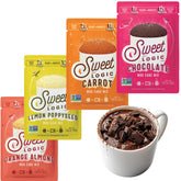 Sweet Logic variety pack front view showing four keto mug cake flavors and convenience