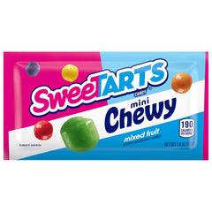 SweeTARTS open pouch top view revealing bite-size chewy pieces for snacking