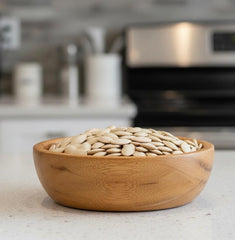 SweetGlob pumpkin seeds in bowl demonstrating snack ready use