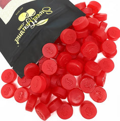 SweetGourmet front packaging showing 2 lb bag and cherry coins, benefits easy sharing