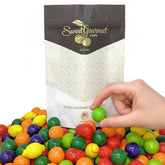 SweetGourmet front packaging displaying 1.5 lb assorted fruit gumballs, ideal for parties