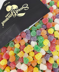 SweetGourmet close-up of sugar-coated gumdrops highlighting chewy texture