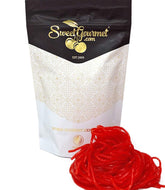 SweetGourmet front pouch showing strawberry licorice and resealable benefit