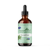 SweetLeaf bottle front view showing clear stevia and easy dosing benefit