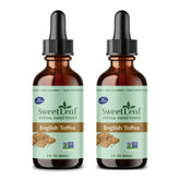 SweetLeaf bottle front packaging showing English Toffee flavor and benefit of zero-calorie sweetness