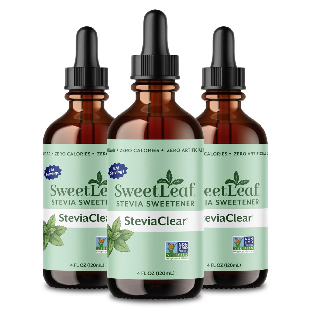 SweetLeaf SteviaClear front bottle showing label and compact design for travel