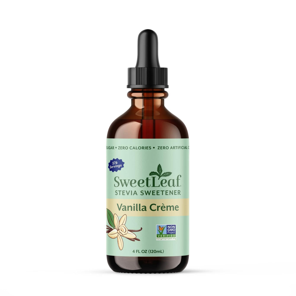 SweetLeaf front packaging showing bottle and brand benefits for sugar-free flavor