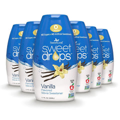 SweetLeaf front packaging showing vanilla liquid sweetener, convenient zero-calorie option