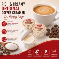 Sweetmo single creamer cup close-up highlighting sealed freshness benefit
