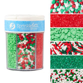Sweets Indeed front packaging showing six-cell holiday sprinkle assortment for easy decorating