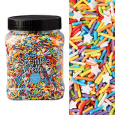 Sweets Indeed front pouch showing 1.3 lb resealable bag and colorful mix, convenient storage