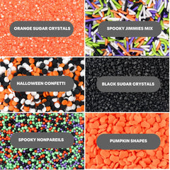 Sweets Indeed orange and black jimmies detail adding color and texture to frosting