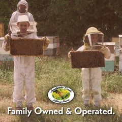 Sweetwater Creek Honey Farm beekeeper extracting comb showing small-batch harvesting benefit