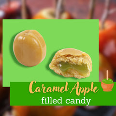 Sweetzo candy cross section revealing apple-filled center and rich caramel contrast