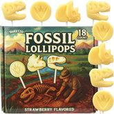 Sweetzo front packaging showing 18 strawberry dinosaur fossil lollipops, great for parties