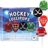 Sweetzo front packaging showing hockey designs and 24-count convenience