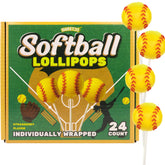 Sweetzo front packaging showing 24-count softball lollipops for easy gifting