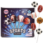 Sweetzo front packaging view showing pack of 24 sports lollipops, easy party supply