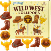 Sweetzo front packaging showing 18 Wild West lollipops, ready for parties