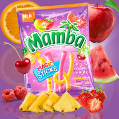 Sweetzo Mamba individually wrapped fruit sticks fanned out to display variety and grab-and-go convenience