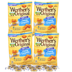 Sweetzo Werther's front packaging showing four 1.46 oz pouches and clear branding, convenient storage