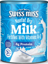 Swiss Miss front canister showing label and serving info for easy identification and storage benefit