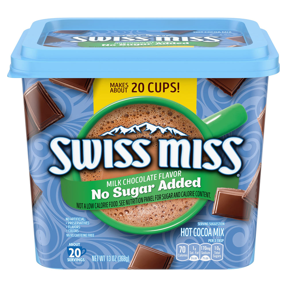 Swiss Miss front canister showing label and size for easy identification and storage