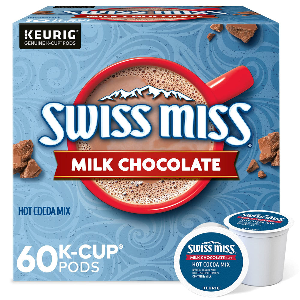 Swiss Miss front packaging showing 60-count K-Cup pods and quick convenience
