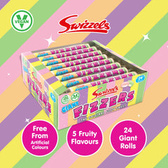 Swizzels close-up of chewy roll and fizzy center, highlighting texture and flavor