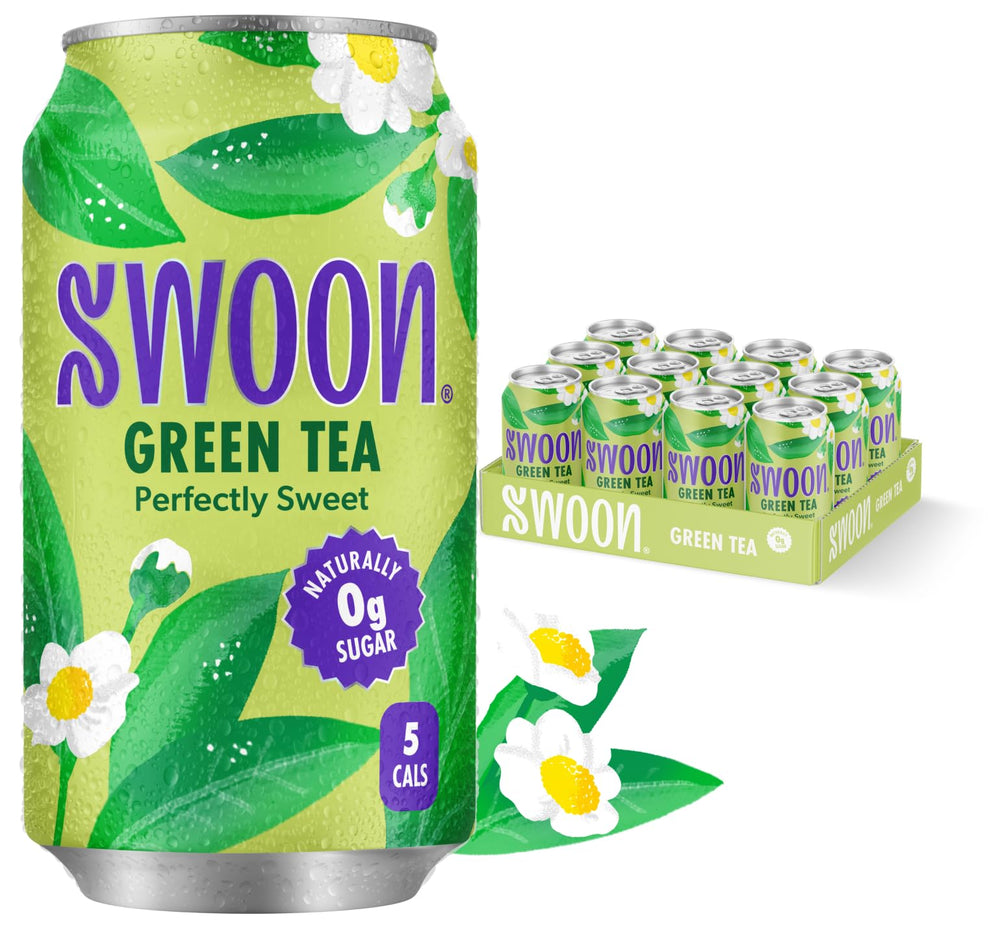 Swoon front packaging shows crisp green-tea branding and refreshing appeal